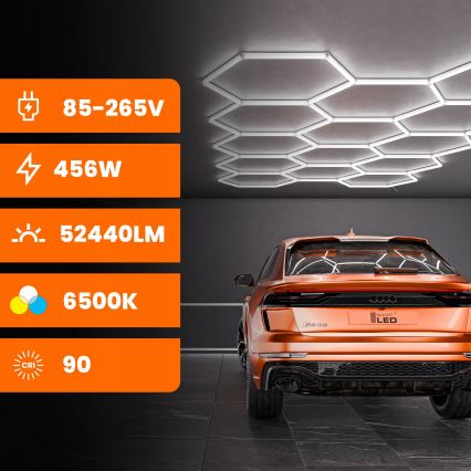 LED stropna svetilka HEXAGON LED/456W/85-265V 6500K 522x298 cm CRI 90 IP54 bela