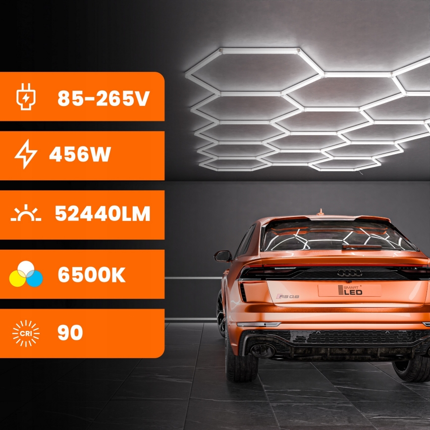 LED stropna svetilka HEXAGON LED/456W/85-265V 6500K 522x298 cm CRI 90 IP54 bela