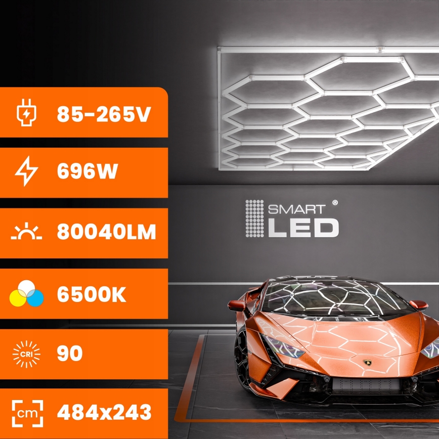 LED stropno svetilo HEXAGON LED/696W/85-265V 6500K 484x243 cm CRI 90 IP54 belo
