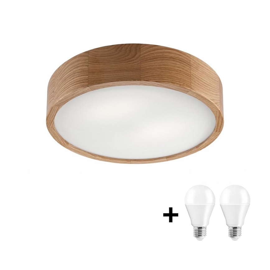 LED stropna svetilka OAK 2xE27/10W/230V hrast premera 37 cm