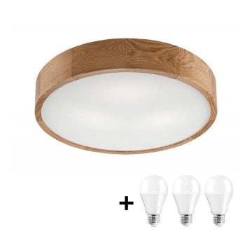 LED stropna svetilka OAK 3xE27/10W/230V hrast premera 47 cm
