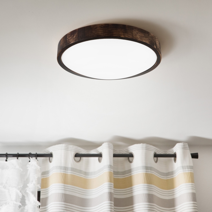 LED stropna svetilka OAK SLIM, 36 W, 230 V, 4000 K, premer 37 cm, hrast/temno rjava