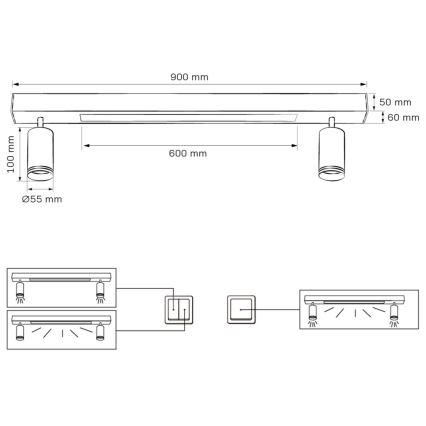 LED Stropna svetilka PARIZ LED/24W/230V + 2xGU10/10W črna