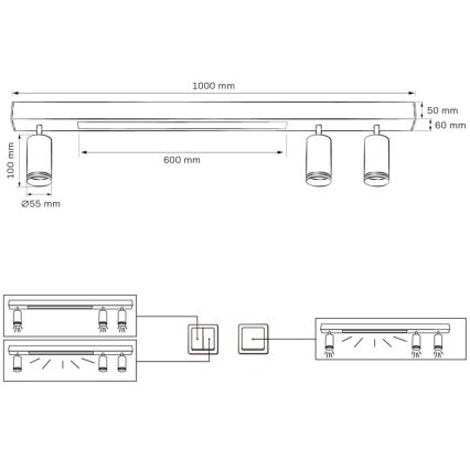 LED Stropna svetilka PARIZ LED/24W/230V + 3xGU10/10W črna