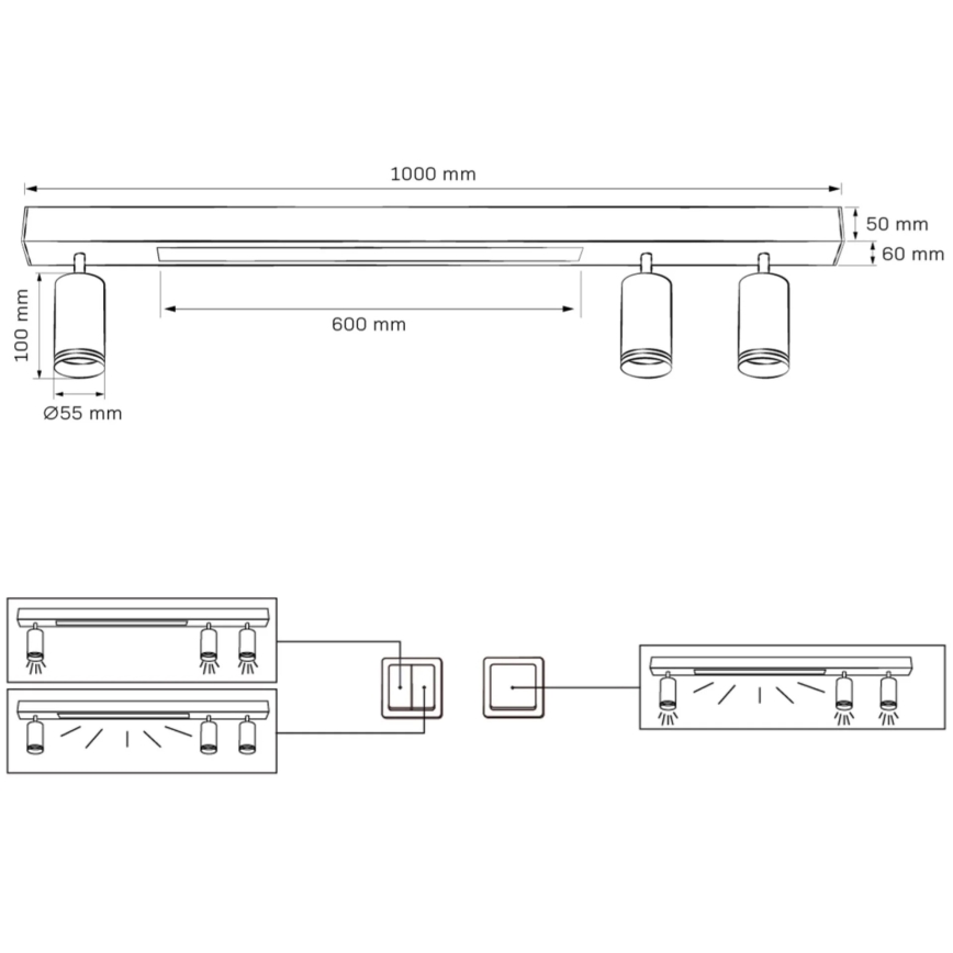 LED Stropna svetilka PARIZ LED/24W/230V + 3xGU10/10W črna