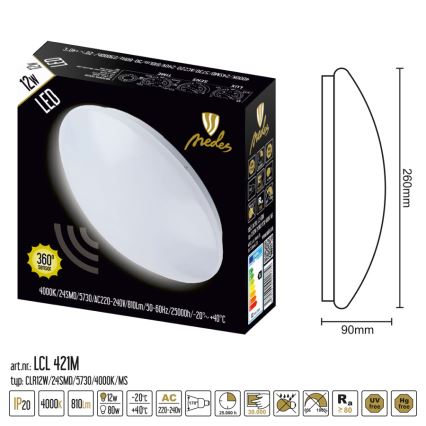 LED Stropna svetilka s senzor LED/12W/230V