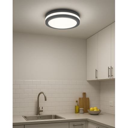 LED kopalniška stropna svetilka s senzorjem gibanja LED/20W/230V 3000/4000/6500K premer 23 cm IP54 antracitna