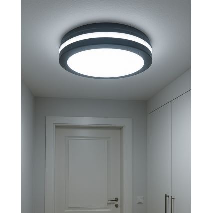 LED kopalniška stropna svetilka s senzorjem gibanja LED/20W/230V 3000/4000/6500K premer 23 cm IP54 antracitna