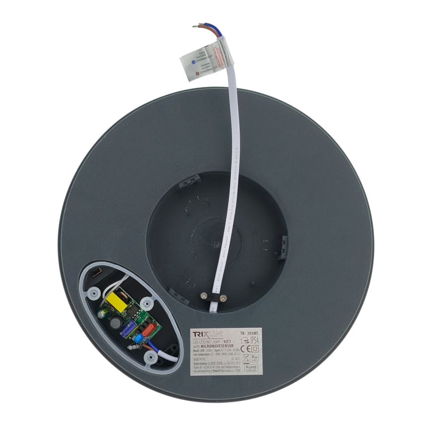 LED kopalniška stropna svetilka s senzorjem gibanja LED/20W/230V 3000/4000/6500K premer 23 cm IP54 antracitna