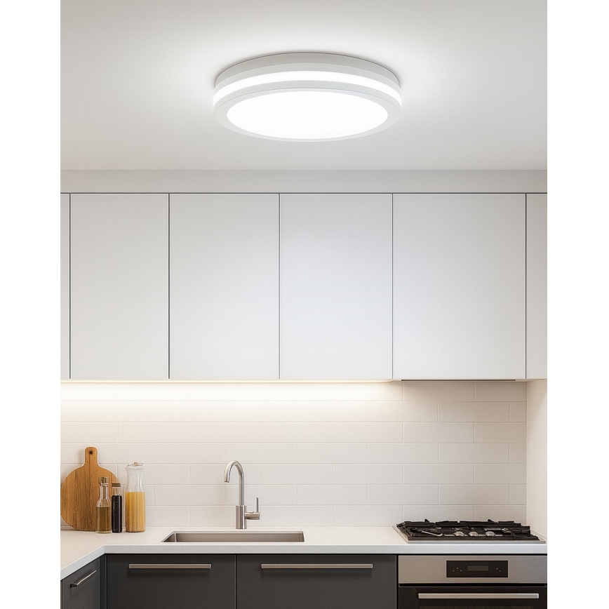 LED kopalniška stropna svetilka s senzorjem gibanja, 20 W, 230 V, 3000/4000/6500 K, premer 23 cm, IP54, bela