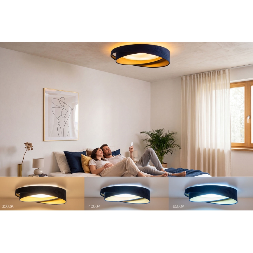 LED zatemnjevalno stropno svetilo SMART GALAXY MODERN LED/24W/230V 3000–6500K premer 55 cm modra/zlata + daljinski upravljalnik