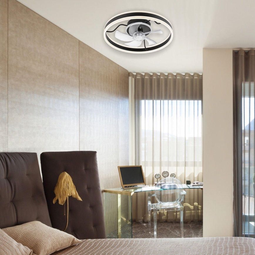 LED Zatemnitvena stropna svetilka z ventilatorjem APOLLO LED/38W/230V črna + Daljinski upravljalnik