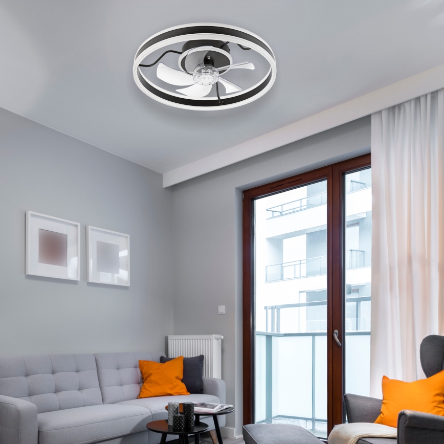 LED Zatemnitvena stropna svetilka z ventilatorjem APOLLO LED/38W/230V črna + Daljinski upravljalnik