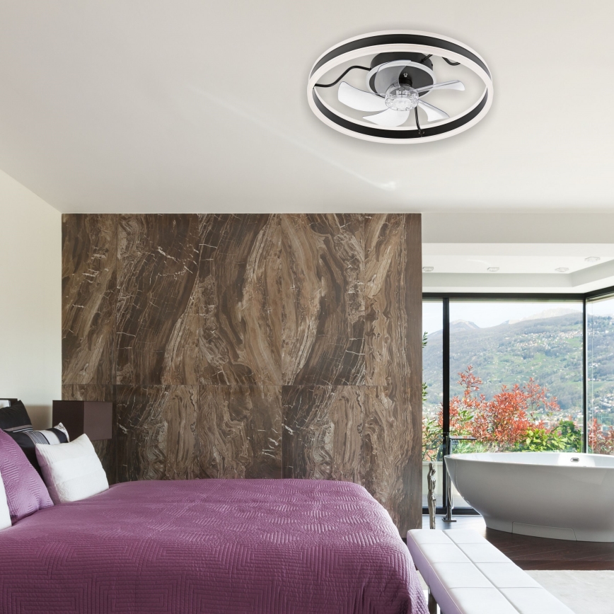 LED Zatemnitvena stropna svetilka z ventilatorjem APOLLO LED/38W/230V črna + Daljinski upravljalnik