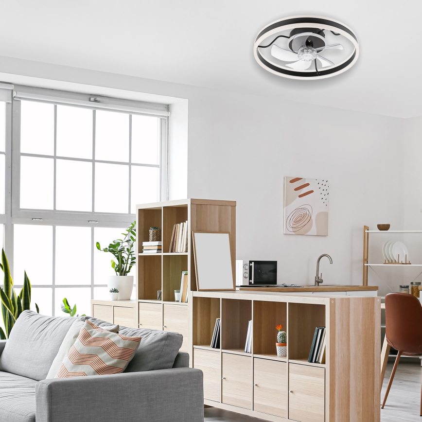 LED Zatemnitvena stropna svetilka z ventilatorjem APOLLO LED/38W/230V črna + Daljinski upravljalnik