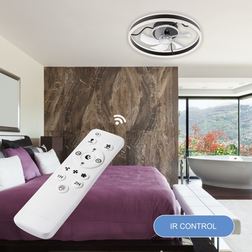 LED Zatemnitvena stropna svetilka z ventilatorjem APOLLO LED/38W/230V črna + Daljinski upravljalnik