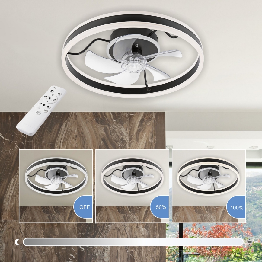LED Zatemnitvena stropna svetilka z ventilatorjem APOLLO LED/38W/230V črna + Daljinski upravljalnik