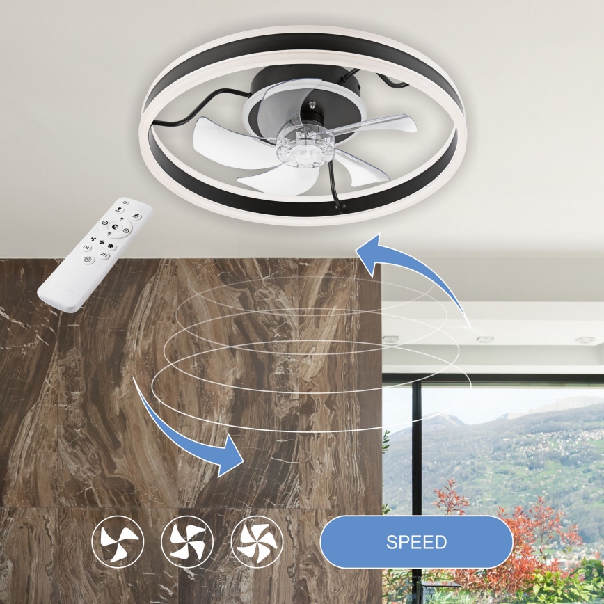 LED Zatemnitvena stropna svetilka z ventilatorjem APOLLO LED/38W/230V črna + Daljinski upravljalnik