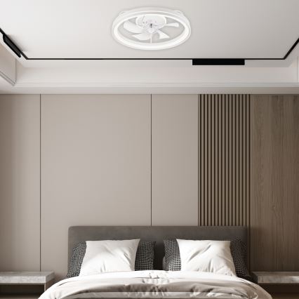 LED Zatemnitvena stropna svetilka z ventilatorjem FARGO LED/37W/230V bela + Daljinski upravljalnik