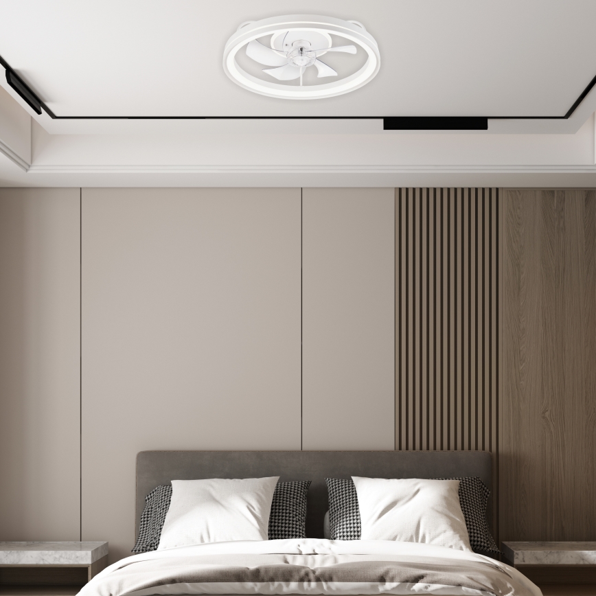 LED Zatemnitvena stropna svetilka z ventilatorjem FARGO LED/37W/230V bela + Daljinski upravljalnik