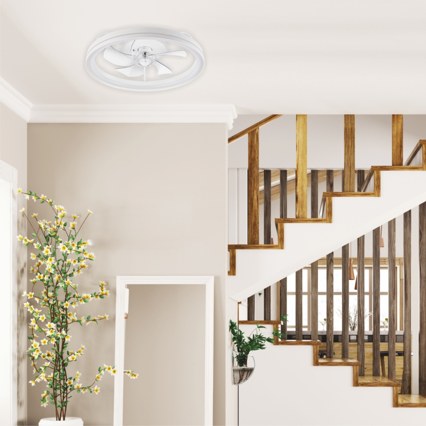 LED Zatemnitvena stropna svetilka z ventilatorjem FARGO LED/37W/230V bela + Daljinski upravljalnik