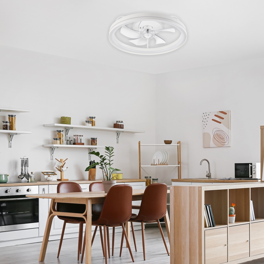 LED Zatemnitvena stropna svetilka z ventilatorjem FARGO LED/37W/230V bela + Daljinski upravljalnik