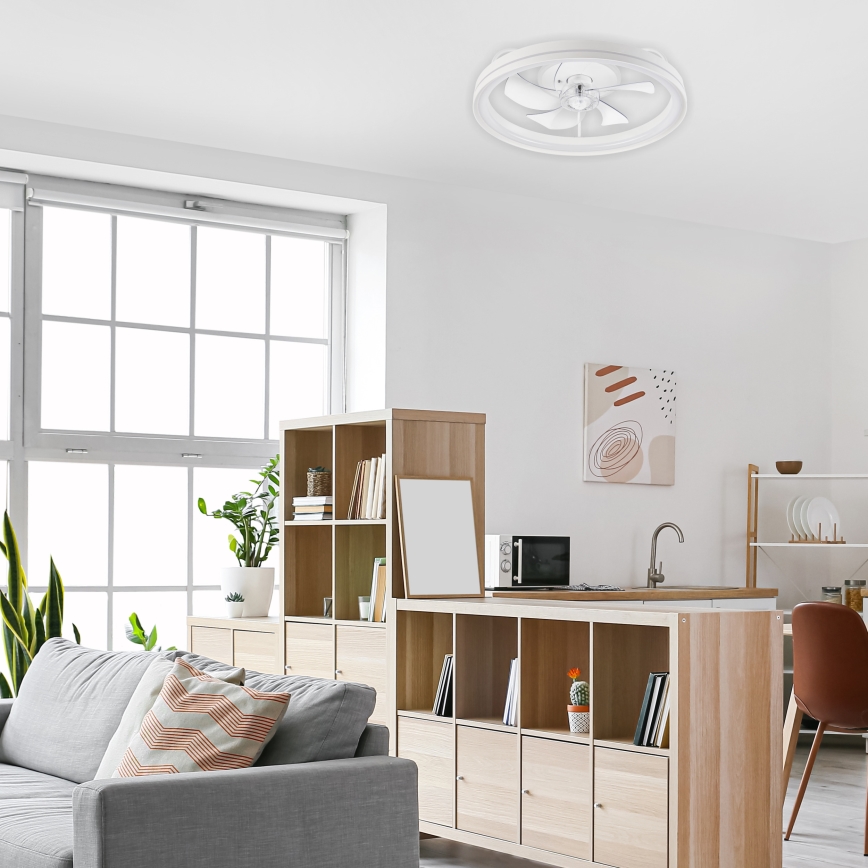 LED Zatemnitvena stropna svetilka z ventilatorjem FARGO LED/37W/230V bela + Daljinski upravljalnik