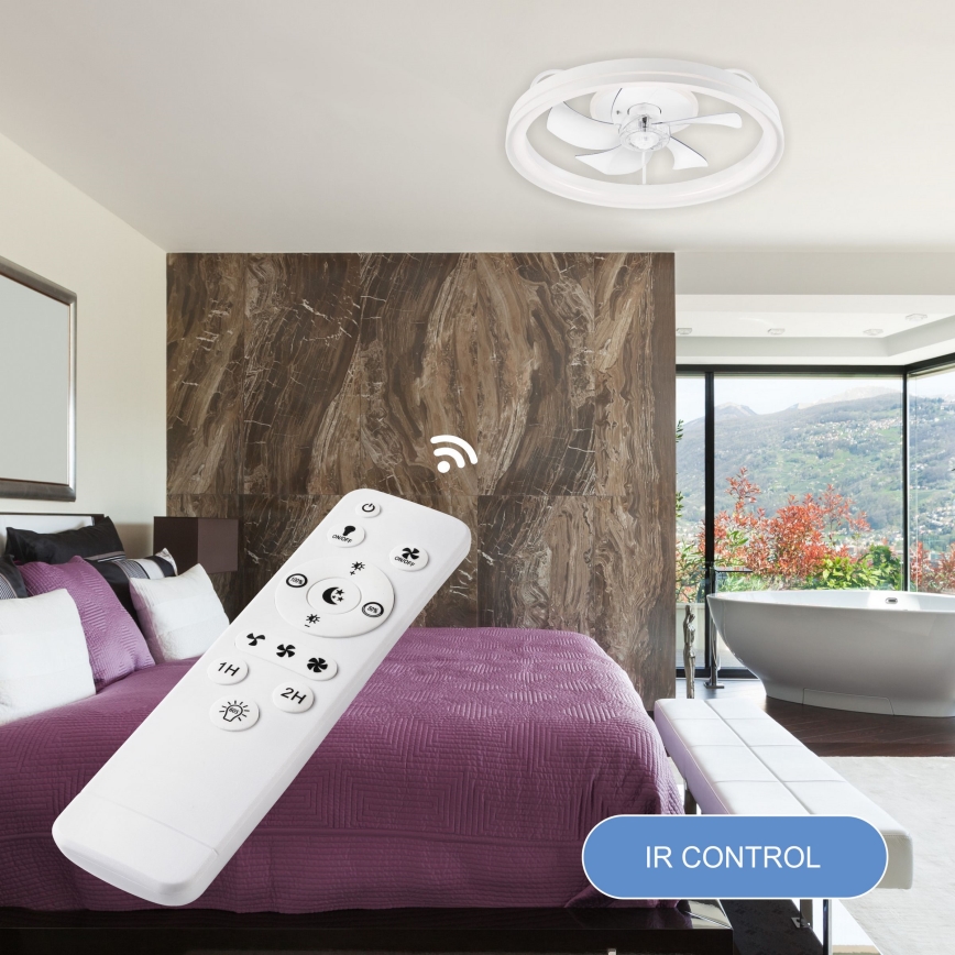 LED Zatemnitvena stropna svetilka z ventilatorjem FARGO LED/37W/230V bela + Daljinski upravljalnik