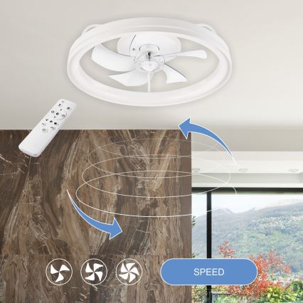 LED Zatemnitvena stropna svetilka z ventilatorjem FARGO LED/37W/230V bela + Daljinski upravljalnik