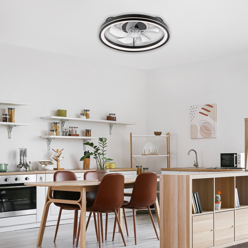 LED Zatemnitvena stropna svetilka z ventilatorjem FARGO LED/37W/230V črna + Daljinski upravljalnik