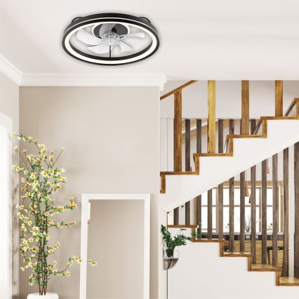 LED Zatemnitvena stropna svetilka z ventilatorjem FARGO LED/37W/230V črna + Daljinski upravljalnik