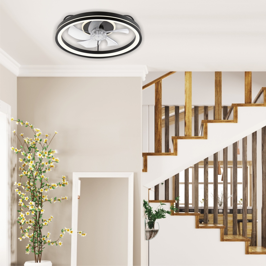 LED Zatemnitvena stropna svetilka z ventilatorjem FARGO LED/37W/230V črna + Daljinski upravljalnik