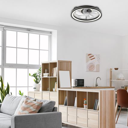 LED Zatemnitvena stropna svetilka z ventilatorjem FARGO LED/37W/230V črna + Daljinski upravljalnik