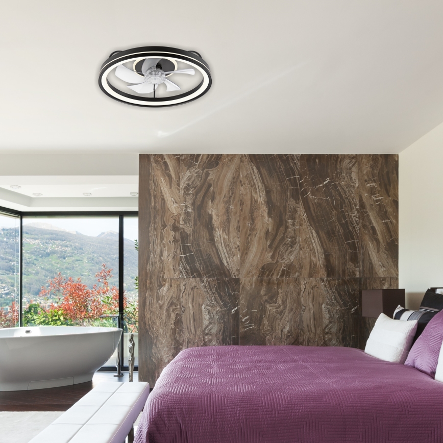 LED Zatemnitvena stropna svetilka z ventilatorjem FARGO LED/37W/230V črna + Daljinski upravljalnik