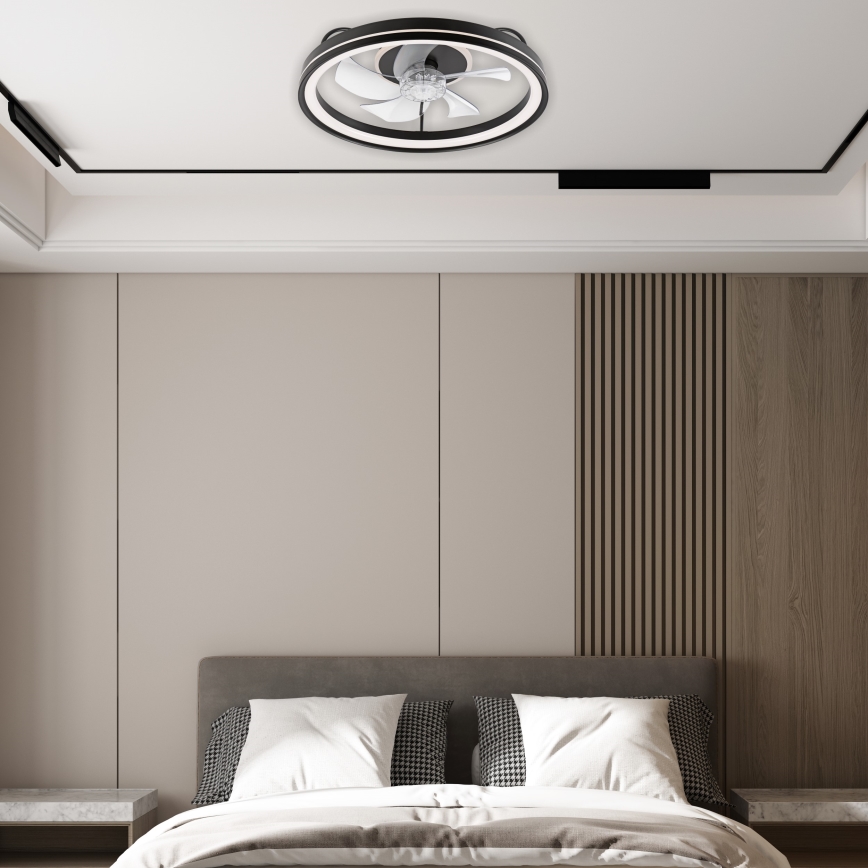 LED Zatemnitvena stropna svetilka z ventilatorjem FARGO LED/37W/230V črna + Daljinski upravljalnik