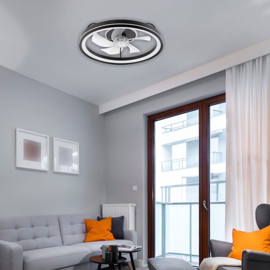 LED Zatemnitvena stropna svetilka z ventilatorjem FARGO LED/37W/230V črna + Daljinski upravljalnik