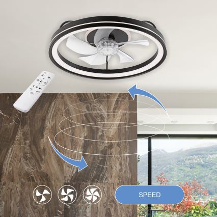 LED Zatemnitvena stropna svetilka z ventilatorjem FARGO LED/37W/230V črna + Daljinski upravljalnik