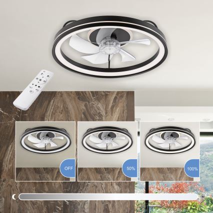 LED Zatemnitvena stropna svetilka z ventilatorjem FARGO LED/37W/230V črna + Daljinski upravljalnik