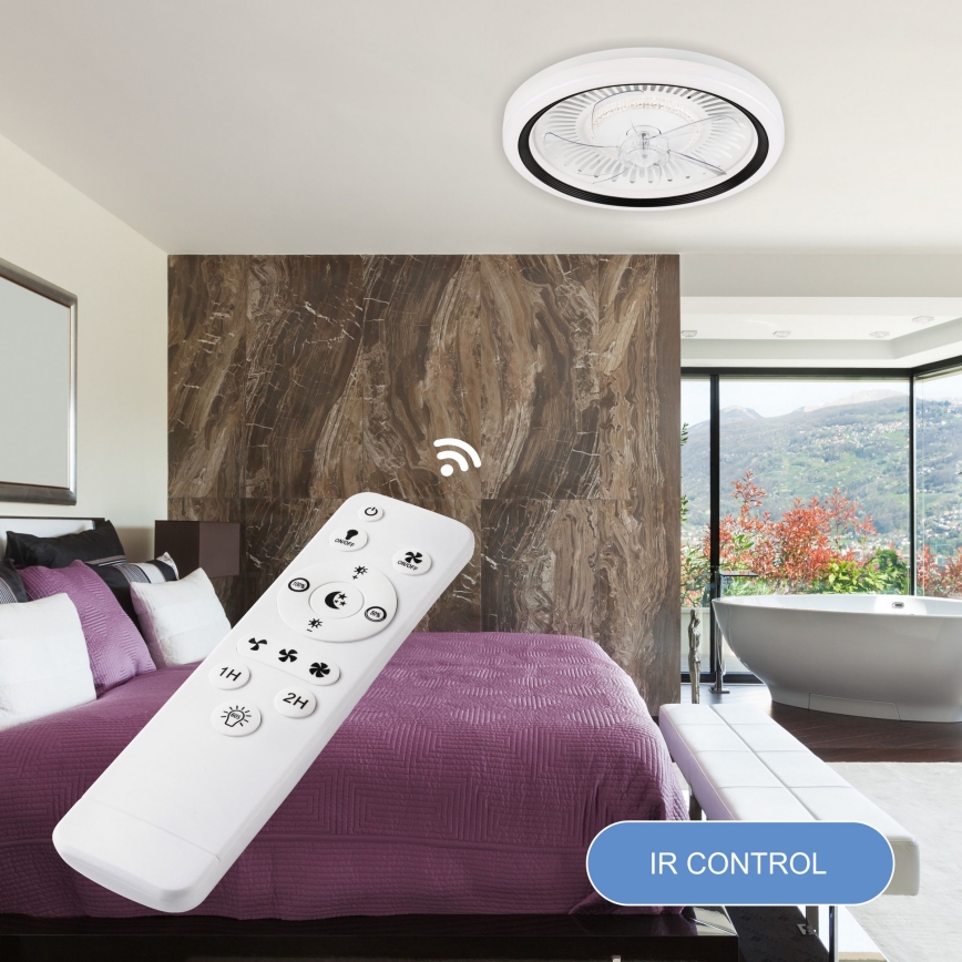 LED Zatemnitvena stropna svetilka z ventilatorjem GEMMA LED/37W/230V bela + Daljinski upravljalnik