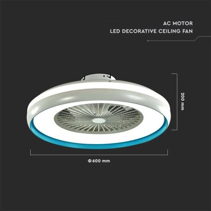 LED Stropna svetilka z ventilatorjem LED/45W/230V 3000/4000/6500K modra + Daljinski upravljalnik