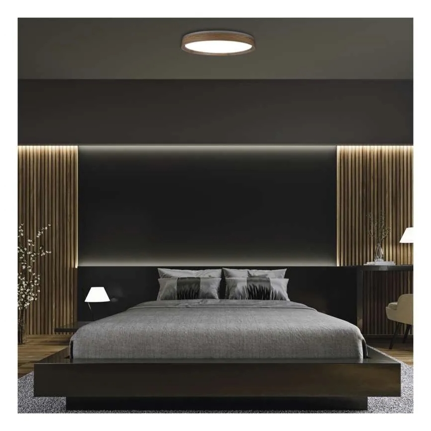 Zatemnljiva LED stropna svetilka ILVI LED/45W/230V 2700-6500K, premer 50 cm, lesni dekor + daljinski upravljalnik