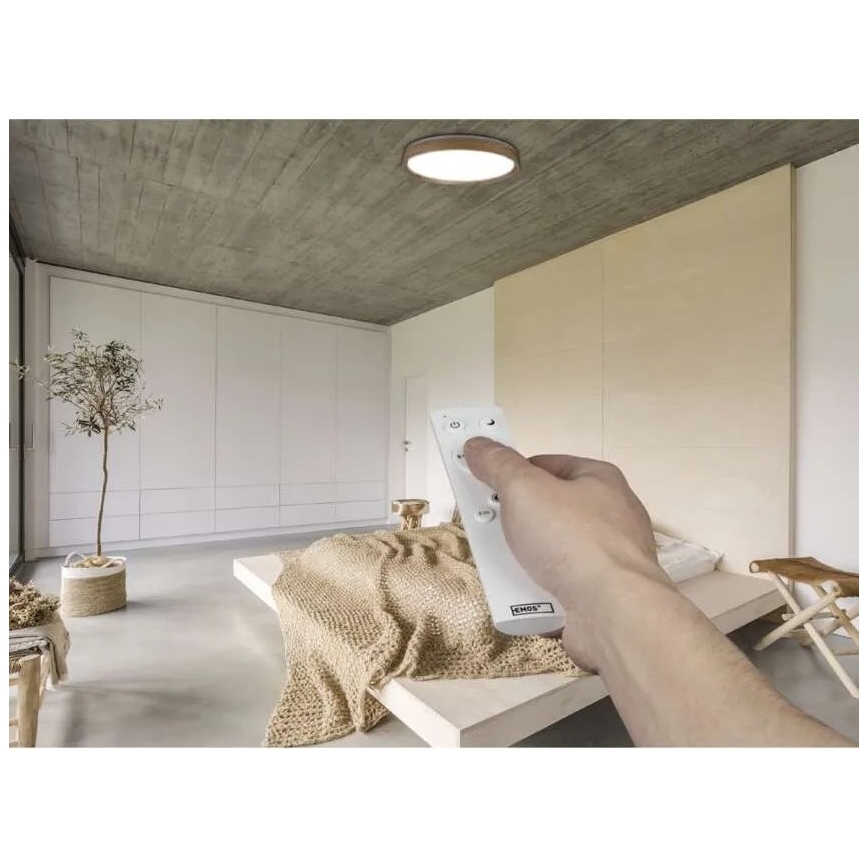 Zatemnljiva LED stropna svetilka ILVI LED/45W/230V 2700-6500K, premer 50 cm, lesni dekor + daljinski upravljalnik