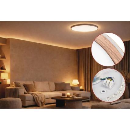 Zatemnljiva LED stropna svetilka ILVI LED/45W/230V 2700-6500K, premer 50 cm, lesni dekor + daljinski upravljalnik