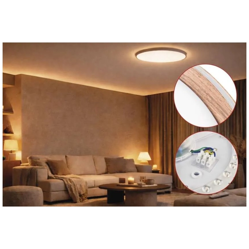 Zatemnljiva LED stropna svetilka ILVI LED/45W/230V 2700-6500K, premer 50 cm, lesni dekor + daljinski upravljalnik