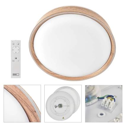 Zatemnljiva LED stropna svetilka ILVI LED/45W/230V 2700-6500K, premer 50 cm, lesni dekor + daljinski upravljalnik