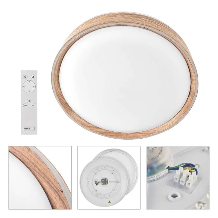 Zatemnljiva LED stropna svetilka ILVI LED/45W/230V 2700-6500K, premer 50 cm, lesni dekor + daljinski upravljalnik