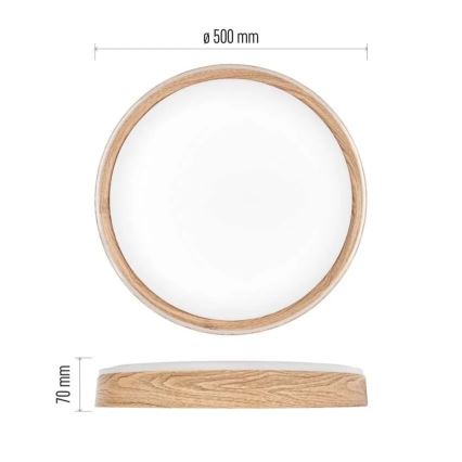 Zatemnljiva LED stropna svetilka ILVI LED/45W/230V 2700-6500K, premer 50 cm, lesni dekor + daljinski upravljalnik