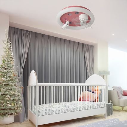 LED otroška stropna svetilka s funkcijo zatemnitve in ventilatorjem LED/48W/230V 3000/4000/6000K rožnata + daljinski upravljalnik