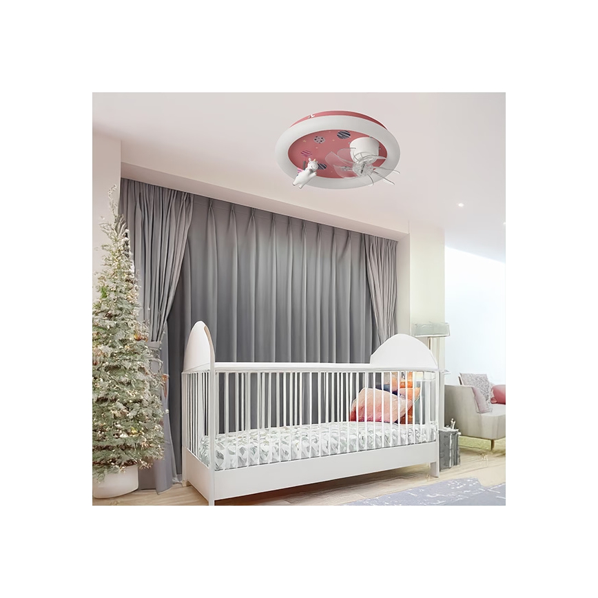 LED otroška stropna svetilka s funkcijo zatemnitve in ventilatorjem LED/48W/230V 3000/4000/6000K rožnata + daljinski upravljalnik