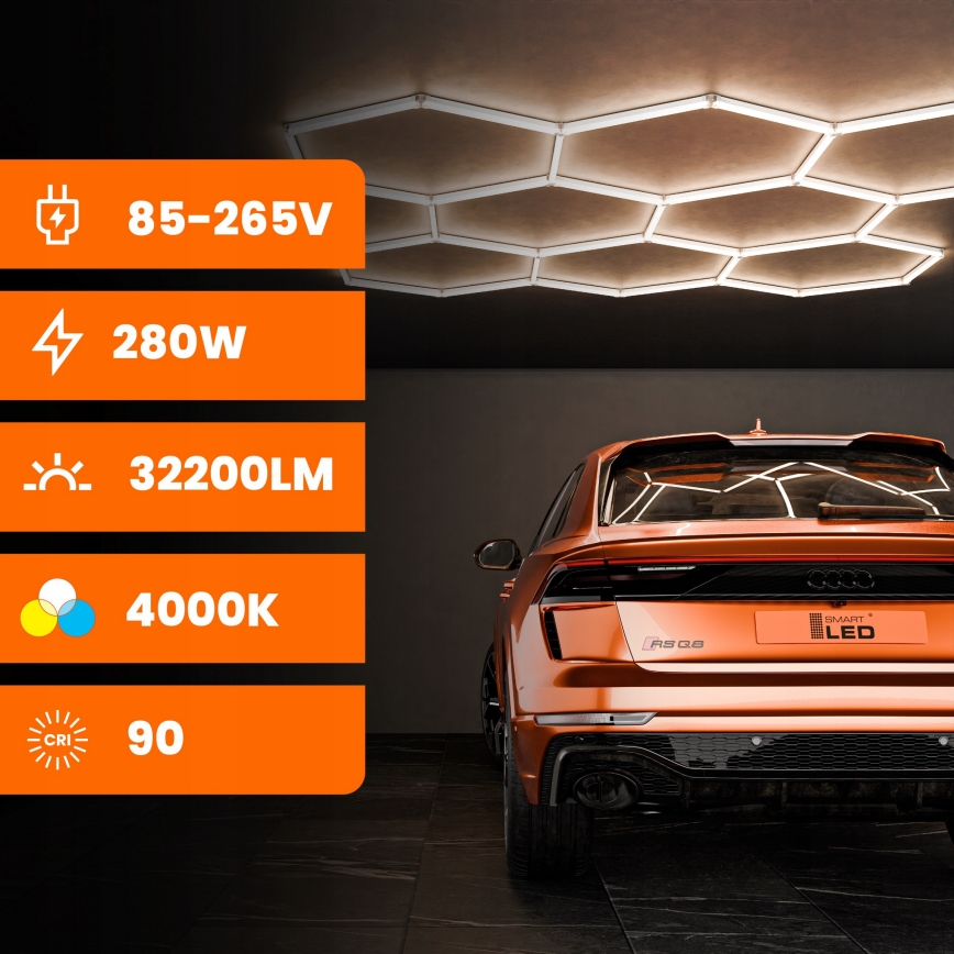 LED stropna svetilka HEXAGON LED/280W/85-265V 4000K 313x298 cm CRI 90 IP54 bela